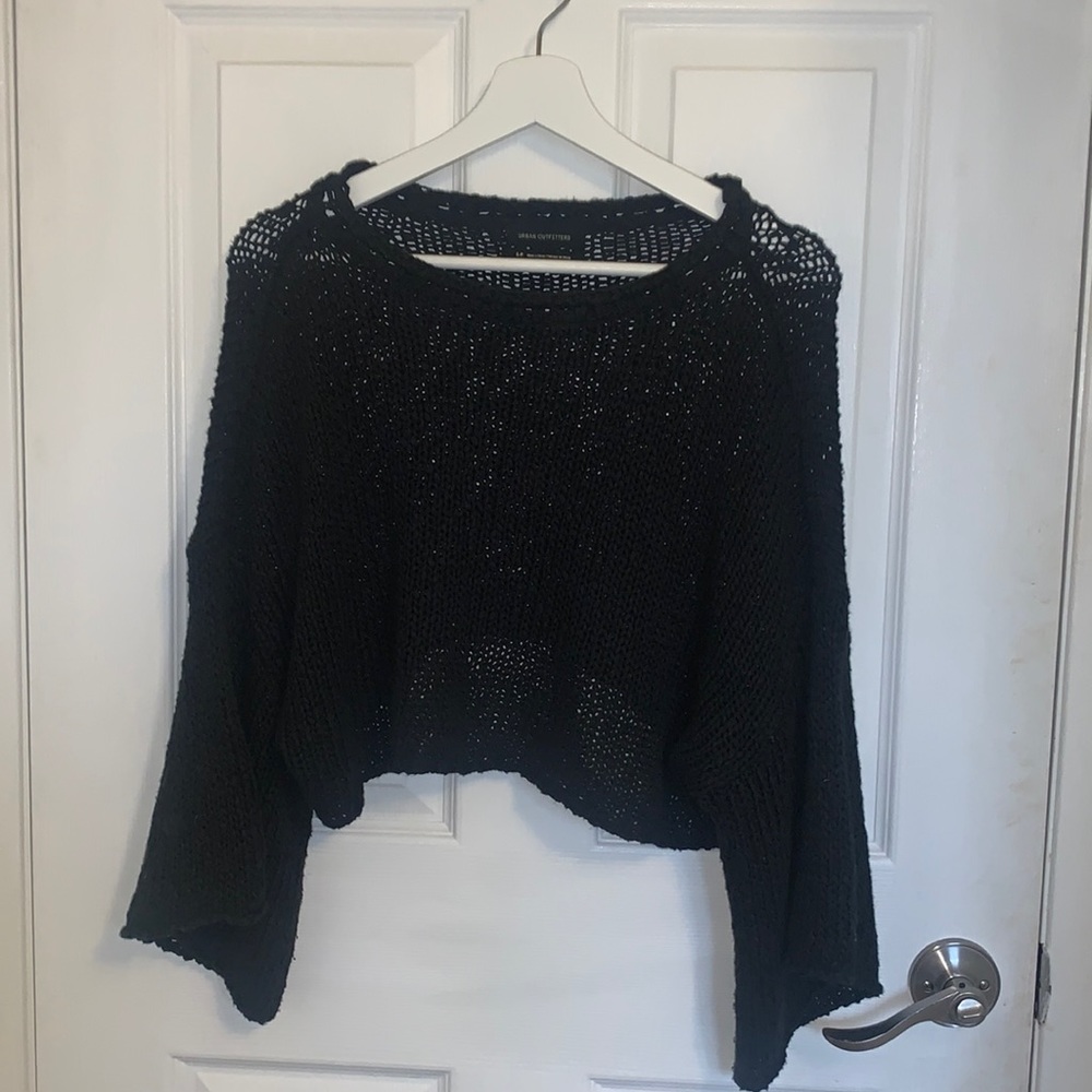 Urban Outfitters Cropped Black Knit Short Sleeve Top